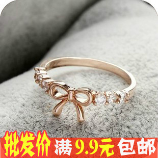  Z982韩国精致镂空蝴蝶结 镶钻钻戒玫瑰金戒指 戒子首饰饰品 批发