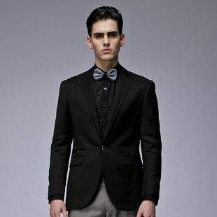  【结婚季】GXG 修身一粒扣休闲时尚西装黑色西服男#04113351