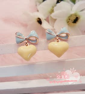  满包邮韩国代购进口韩版甜美糖果色滴油蝴蝶结爱心形耳钉耳环耳饰