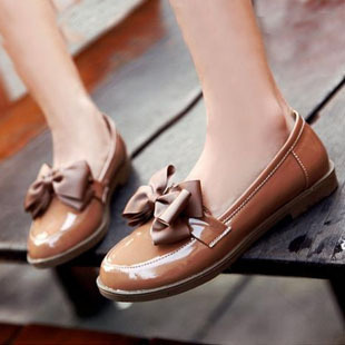 韩版蝴蝶结平跟小皮鞋...