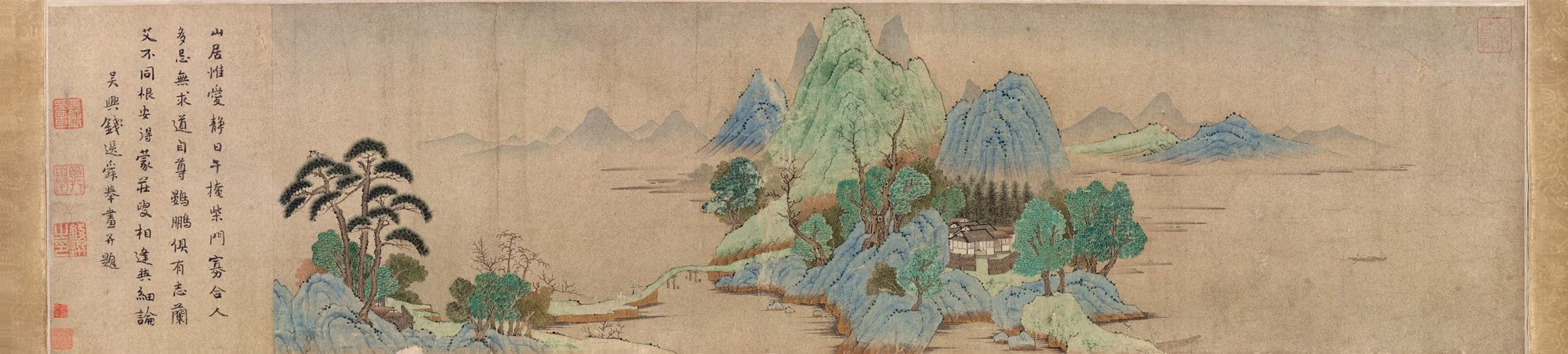 不褪色 1比1高精复制品 绢画 字画 国画 山水画 元 钱选 山居图