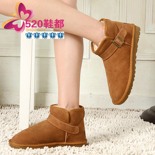  正品NBU 新款情侣牛皮雪地靴 男女短靴 5859低筒靴搭扣牛筋底靴子