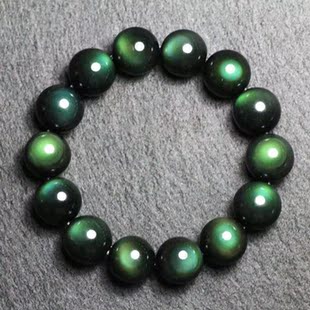  包邮正品天然极品全绿眼黑曜石手链男女士双彩虹眼手链能量超碧玺