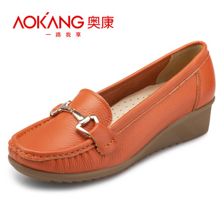  aokang奥康 女鞋新款韩版妈妈鞋牛皮低跟牛筋女单鞋正品包邮