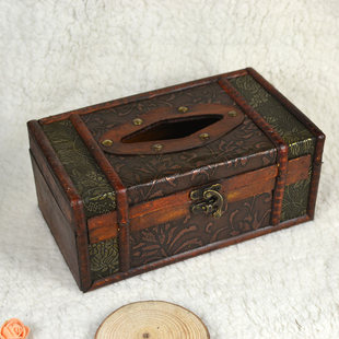 中式仿古董手工做旧木制复古纸巾盒，欧式复古烟灰缸茶楼酒店用品
