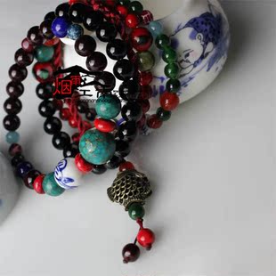  烟雨江南多层手链女玛瑙手链红绳绿松石复古时尚民族风原创首饰潮