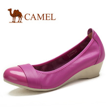 camel 骆驼真皮女鞋 时尚绚丽休闲鞋 坡跟单鞋2012春款 新款