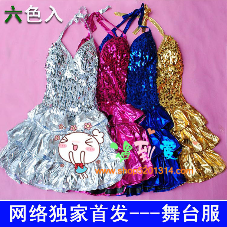 新款nobody亮片裹胸挂脖蛋糕裙 亮片连衣裙舞台装 DS演舞蹈服装女