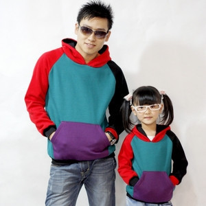  新款加绒加厚秋冬 套头卫衣 潮流拼色父女装母女装(墨绿)