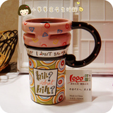 送勺末日之恋正品彩绘陶瓷杯马克杯超大带盖咖啡杯子创意情侣水杯