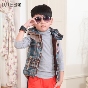  多多家童装 男童春秋装 喜洋洋纽扣抓绒连帽儿童马甲背心棉748Y