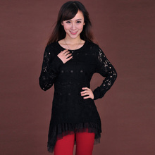 奕生缘春装2012新款 韩版镂空<span class=H>假</span><span class=H>两件</span><span class=H>套</span>中长款针织衫 女 蕾丝