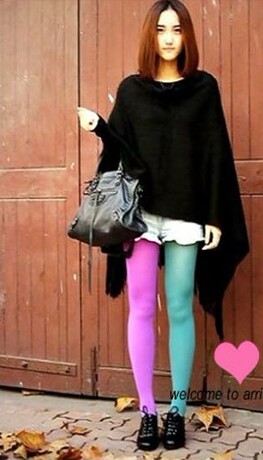 特价AA同款复古欧美个性双色左右拼色丝袜撞