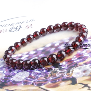  【小不点水晶】天然酒红石榴石手链6-8mm水晶手链 美容养颜
