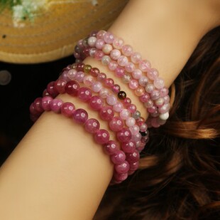  瓦萨比碧玺手链女 韩版纯天然水晶手串女 时尚极品粉色奢华首饰品
