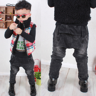  特!高档男童儿童哈伦裤针织加绒牛仔裤大PP跨裤冬装新款童装
