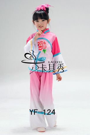 民族风牡丹图长袖儿童演出服舞蹈服装女童小学