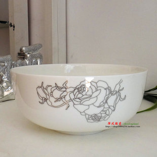 景德镇骨瓷7寸面碗餐具饭碗汤碗陶，瓷碗正宗骨瓷碗，金丝丝(金丝丝)玫瑰