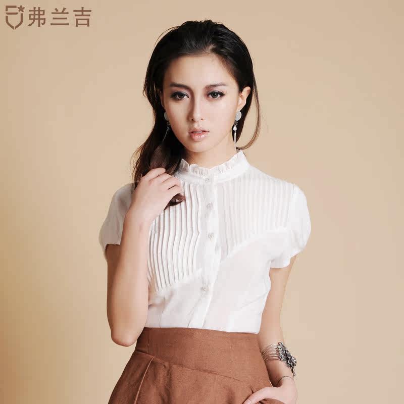 【天天特价】<em>OL气质女</em>立领荷叶边白色短袖白