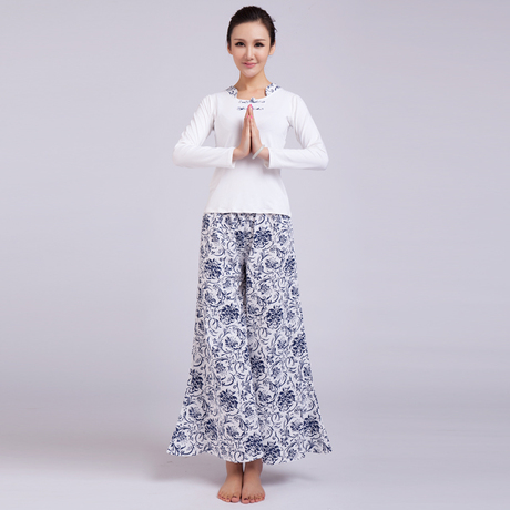 女士瑜伽服套装 白色 亚麻优雅舒适练功夫 201