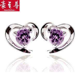  豪至尊银饰品 925纯银正品耳钉韩国可爱心形银耳钉女防过敏 时尚