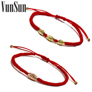  VunSun 本命年开运红绳 纯银镀24K黄金 彩金转运珠红绳辟邪女手链