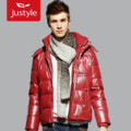 【Justyle】真皮质感水洗皮羽绒服秋冬立领可拆卸帽保暖男士