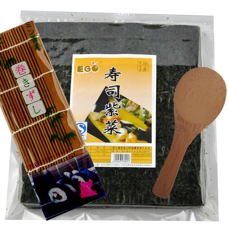 【聚】寿司必备A级烤紫菜50张+碳化竹帘 送碳化勺子 包邮发申通