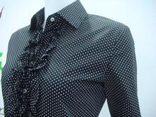 <span class=H>G</span><span class=H>2000</span>风格女装 正品2011新款OL职业修身黑色白圆点木耳边衬衫