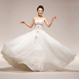 2012新款手工花镂空透明钉珠璀璨闪钻新娘抹胸婚纱~实物拍摄