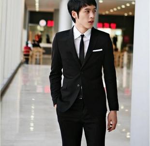  金盾男西装套装 应聘求职 白领工作服 职业套装 修身黑色二扣包邮