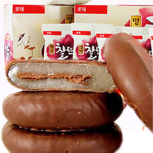  韩国进口零食乐天 巧克力夹心手工打糕派186g 超Q超糯