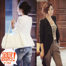2012春装新款女装收腰耸肩休闲西装双皇冠简约小西装外套
