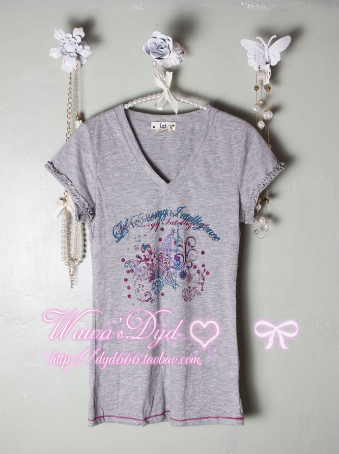 家居韩国 女装 画册款彩印精美图案 灰色均码T恤