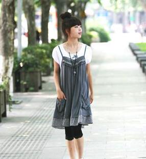 莱薇妈咪lovesmama 夏款孕妇装韩国时尚韵女人假两件孕妇裙连衣裙