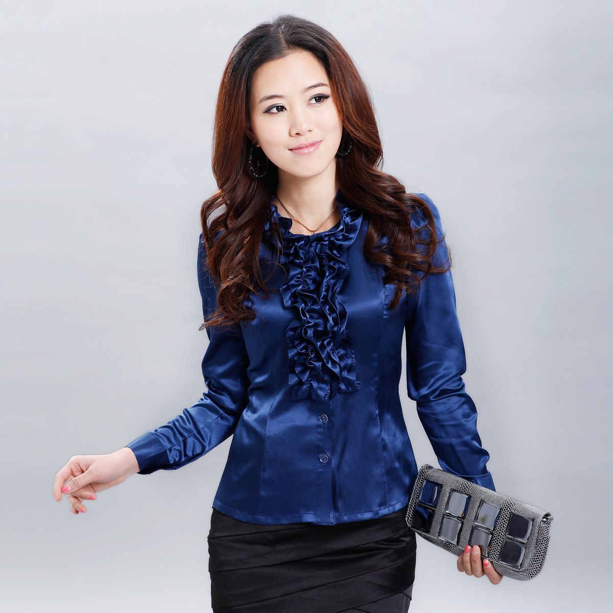 春装2012新款 <span class=H>女</span>装 <span class=H>衬衫</span> 韩版时尚 圆领 木耳花边 长袖 修身<span class=H>衬衫</span>