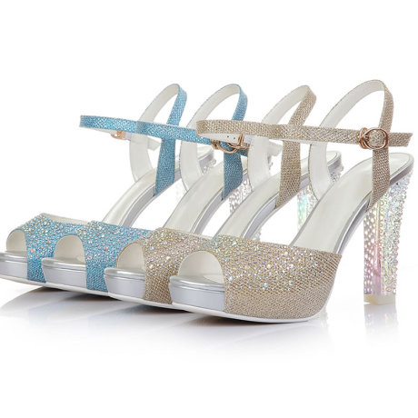 2014夏季凉鞋高跟鞋水晶粗跟女厚底防水台鱼