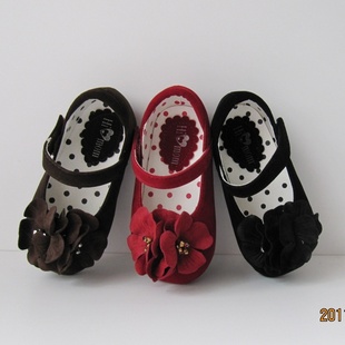  韩国优雅花朵公主鞋 宝宝鞋 儿童软胶底鞋 绒面皮鞋 春款17-22