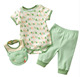 bon bebe09新款全棉绿色可爱青蛙哈衣裤子口水巾3件套