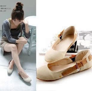  正品春秋季新款英伦风复古大码女鞋子清仓裸色平底鞋平跟单鞋