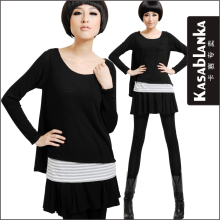 淘金币KASA 打底衫 低领 纱 条纹欧洲站小衫 女假两件t恤长袖韩版