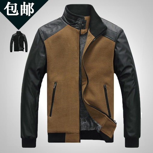 包邮2012冬季新款 男士时尚修身棉衣棉服 呢子拼皮毛里保暖外套