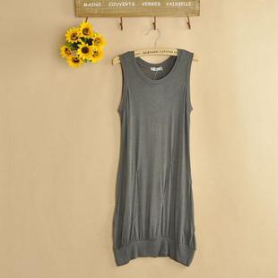 2013春夏新款外贸女装人造丝长款宽松无袖T恤