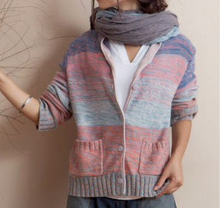 混色连帽衫开衫毛衣...