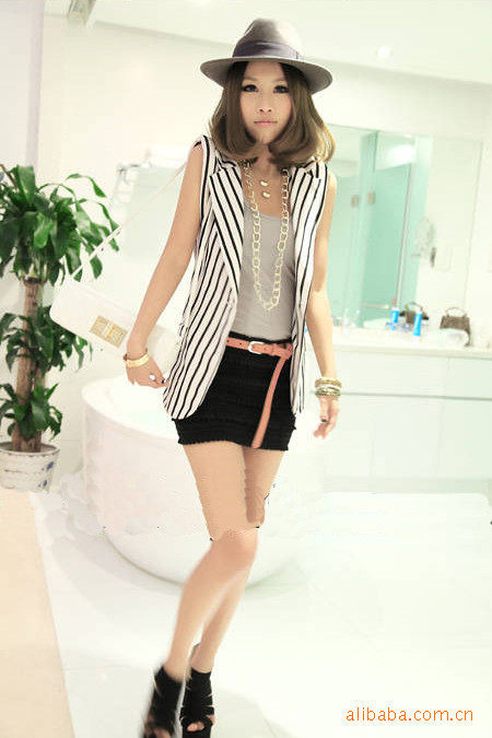 马甲,<em>条纹开衫针织衫</em>外套配背心<em>裙</em> 两件套,欧美