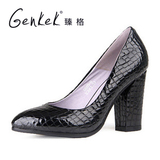 GENKEK/臻格 2012新品白领时尚全漆皮尖头浅口粗跟高跟鞋单鞋女鞋