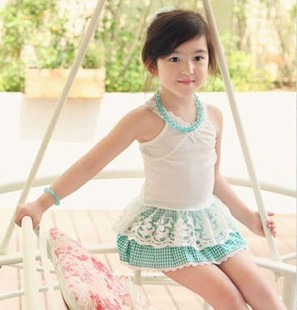  特韩国童装amberpure超美蕾丝裙摆纯棉T恤儿童吊带衫宝宝背心
