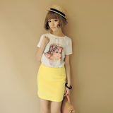 CICI-SHOP 新款夏装 日系甜美天使小女孩印花圆领短袖T恤2115