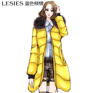  满减蓝色倾情冬季新品修身韩版毛领中长款羽绒服外套潮特价
