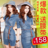 2012夏季新款复古显瘦翘臀腿长S型 牛仔 连衣裙夏季 蕾丝打底修身